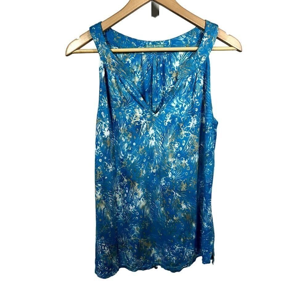 BALI BATIKS Women's Sleeveless Floral Tunic Tank Top Blue Size Small